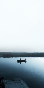 Nature,Lake,Shore,Bank,Fog,Swim,Cloudless,Boat