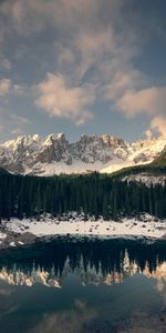 Nature,Lake,Shore,Bank,Mountains,Snow,Forest