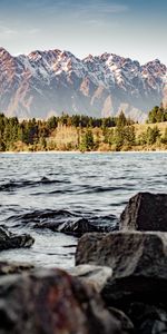 Nature,Lake,Snow Covered,Snowbound,Stones,Mountains,Trees