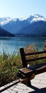 Nature,Lake,Vegetation,Shadow,Mountains,Bench