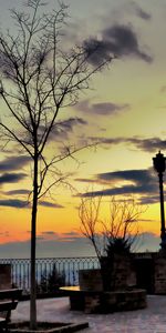 Nature,Lights,Lanterns,Sunset,Benches,Square