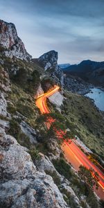 Nature,Lights,Road,Movement,Traffic,Long Exposure,Mountains,Landscape