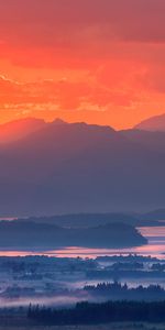 Puesta Del Sol,Montañas,Niebla,Loch Lomond,Lago Lomond,Escocia,Naturaleza