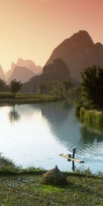 Nature,Morning,Vietnam,Viet Nam,Fishermen,Boats,Fog,Crops,Fields