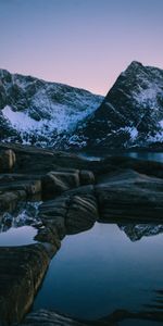 Montaña,Lago,Cubierto De Nieve,Nevado,Noruega,Puesta Del Sol,Naturaleza