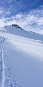 Nature,Mountain,Slope,Track,Trace,Skiers,Snow,Silhouettes