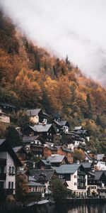 Nature,Mountain,Slope,Trees,Village,Houses