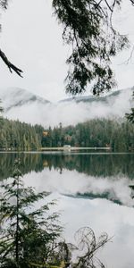 Nature,Mountains,Clouds,Lake,Shore,Bank,Forest,Landscape