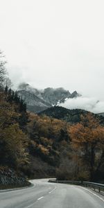 Tourner,Nuages,Route,Tour,Montagnes,Nature,Arbres