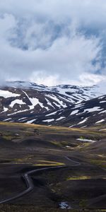 Naturaleza,Montañas,Nubes,Nieve,Camino,Niebla,Islandia