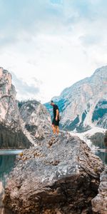 Nature,Mountains,Lake,Miscellanea,Miscellaneous,Human,Person,Rocks