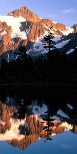 Montagnes,Soir,Nature,Lac,Ombre