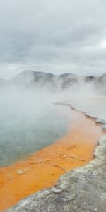 Nature,Mountains,Lake,Shore,Bank,Steam,Fog