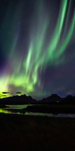 Nature,Mountains,Night,Darkness,Natural Phenomenon,Starry Sky,Northern Lights,Aurora,Aurora Borealis