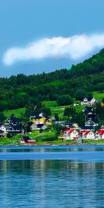 Naturaleza,Montañas,Noruega,Bahía,La Bahía,Casas