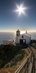 Nature,Mountains,Road,Sun,Lodge,Lighthouse,Small House,Ocean