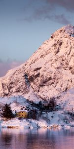 Nature,Montagnes,Neige,Côte,Loger,Maison,Mer