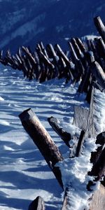 Nature,Mountains,Snow,Fence,Logs,Hedge