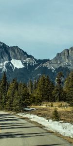 Nature,Mountains,Snow,Road,Trees,Turn