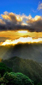 Nature,Mountains,Sun,Clouds,Beams,Morning,Rays,Fog