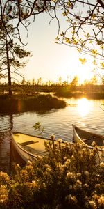 Nature,Rivers,Bush,Beams,Rays,Boats