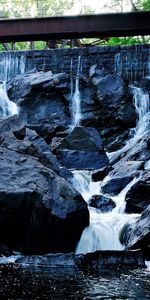 Nature,Rivers,Grass,Bridge,Waterfall,Landscape