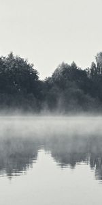 Nature,Rivers,Morning,Fisherman,Fog,Black And White