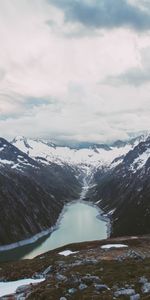 Nature,Rivers,Mountains,Clouds,Snow,Mountain Range