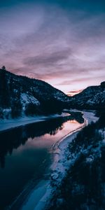 Nature,Neige,Crépuscule,Montagnes,Rivières,Paysage