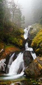 Туман,Природа,Скалы,Река,Вода,Водопад