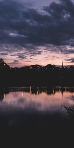 Nature,Rivers,Sunset,Building,Outlines,United States,Highland Park,Usa,Night