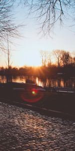 Nature,Rivers,Sunset,Twilight,Dusk,Quay,Embankment,Glare