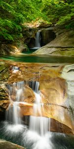 Nature,Rivers,Trees,Waterfall,Precipice,Break,Stone