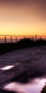 Nature,Road,Asphalt,Fence,Evening,Lawn,Embankment,Quay,Park