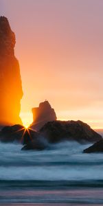 Nature,Rock,Rays,Beams,Surf,Ocean,Sunset