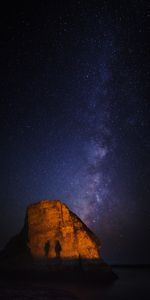 Nature,Rock,Starry Sky,Shadows,Shark Fin Cove,Davenport,Usa,United States,Milky Way