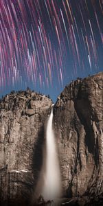 Nature,Rock,Waterfall,Starry Sky,Long Exposure,Cliff,Stone