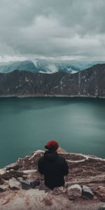 Nature,Rocks,Lake,Break,Precipice,Human,Person,Loneliness