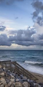 Nature,Rocks,Shore,Bank,Ladder,Mainly Cloudy,Overcast,Descent,Railings,Handrail,Stairs