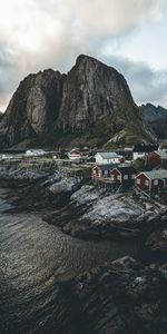 Côte,Nature,Les Rochers,Roches,Village,Île,Maisons,Norvège