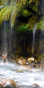 Nature,Rocks,Waterfall,Back,Stones,Guy,Greece