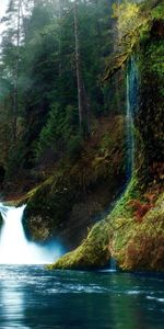 Nature,Rocks,Waterfall,Moss,Gorge,Inscrutability,Mysteriousness,Colors,Color