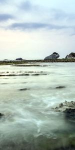 Nature,Sea,Rocks,Shore,Bank,Colors,Color,Mainly Cloudy,Overcast,Stranded,Shallow,Reefs,Fog