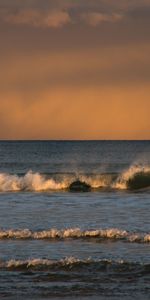 Naturaleza,Puesta Del Sol,Ondas,Horizonte,Mar