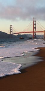 Nature,Shore,Bank,Bridge,Stroll,Traces,California,San Francisco,Sand,People