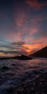 Nature,Shore,Bank,Sunset,Waves,Sea,Dark