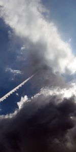 Nature,Sky,Clouds,Track,Trace,Stripe,Band,Line,Airplane,Plane