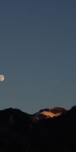 Nature,Sky,Hills,Evening,Moon