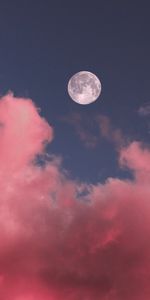 Nature,Sky,Pink,Clouds,Full Moon,Moon