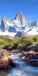 Flujo,Cielo,Montañas,Bosque,Corriente,Brillantemente,Mediodía,Naturaleza,Ríos,Vértice,Tops